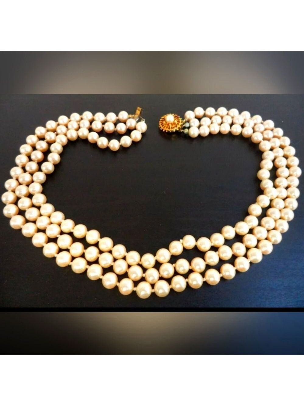 VINTAGE SIGNED DANECRAFT STERLING GLASS PEARL 16.5" NECKLACE